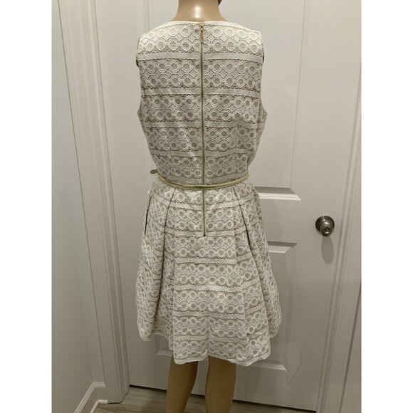 Eliza J Dress 10 Petite Ivory Lace Overlay Dress Gold Belted Party Wedding - Picture 3 of 9